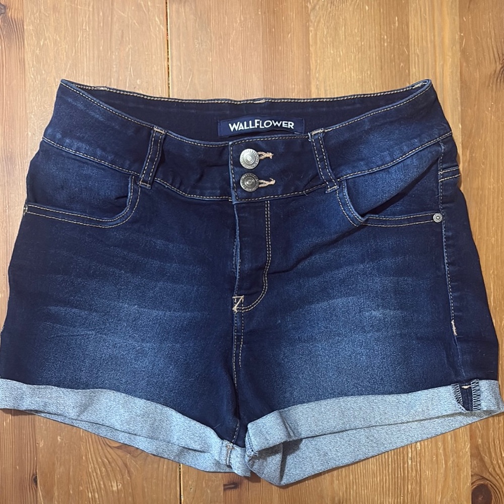 Wallflower Blue Jean Shorts with Distressed Look